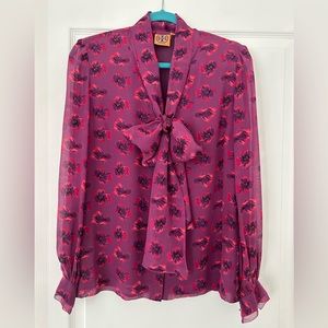 TORY BURCH 100% silk chiffon blouse with silk tie - size 8